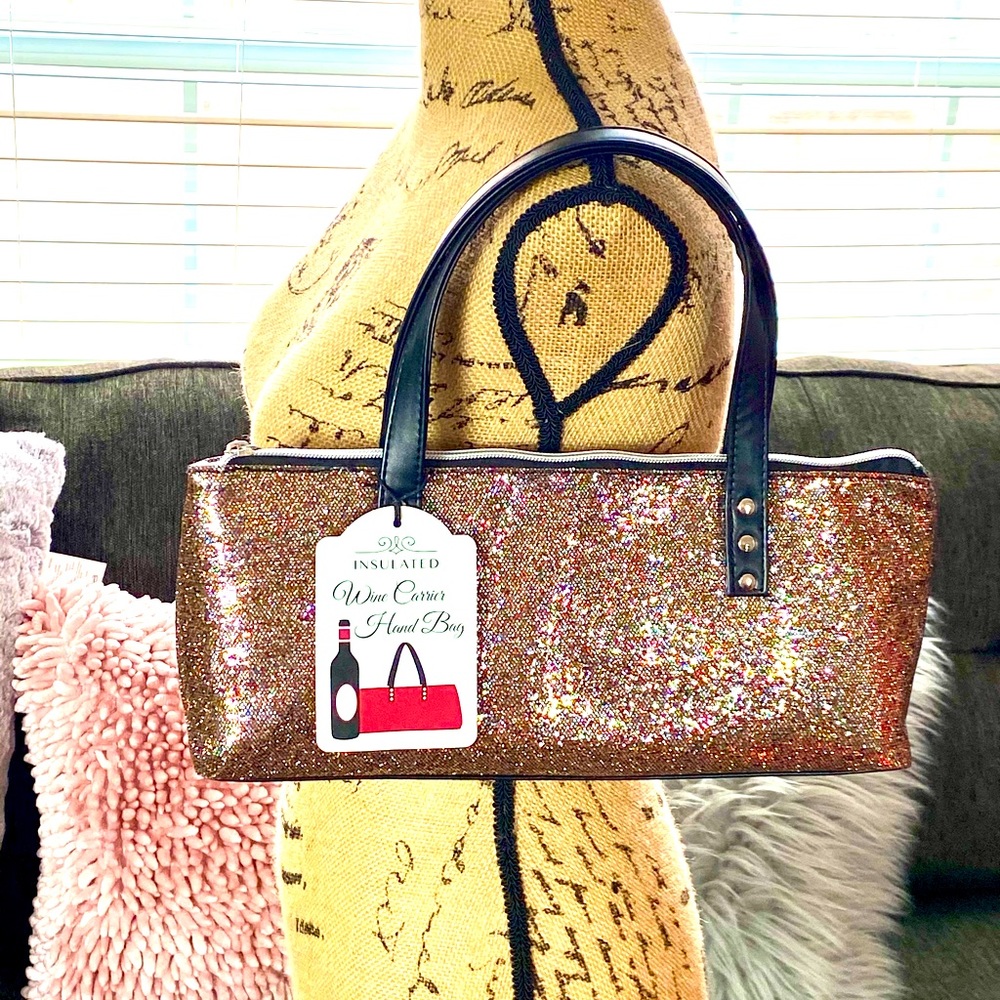 Insulated wine carrier hand bag.  Has a beautiful glitter finish to it.